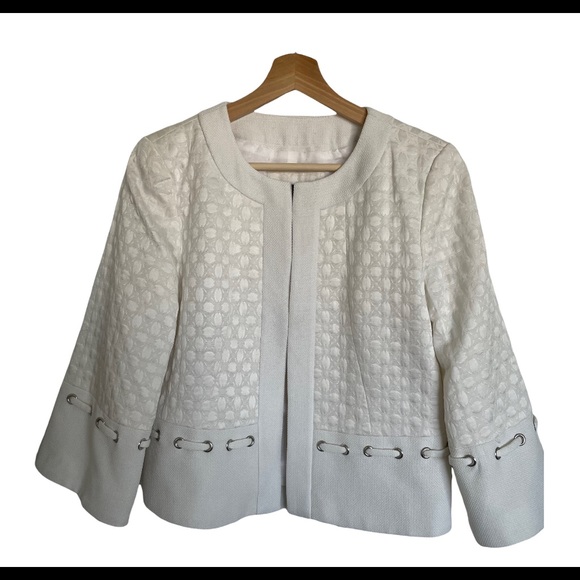 Anthracite By Muse Jaquard Blazer Jacket White SZ 6 - Picture 1 of 8